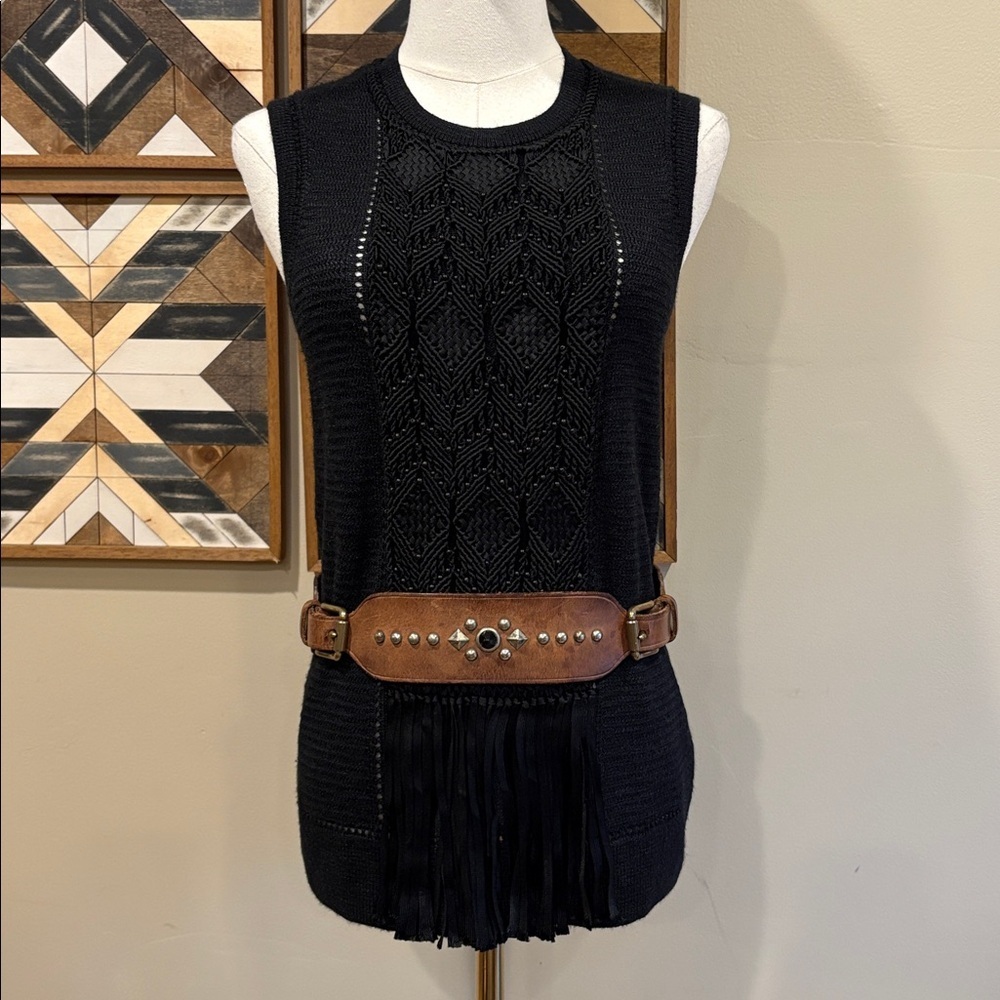 Ralph Lauren Collection Hand Knit Macrame Fringe Sleeveless Silk Top size Small
